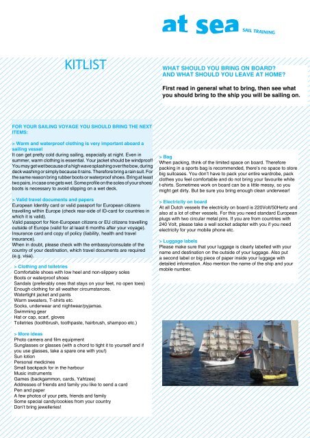 Sail Program.pdf KIT LIST and important information (PDF) - At Sea Sail Training