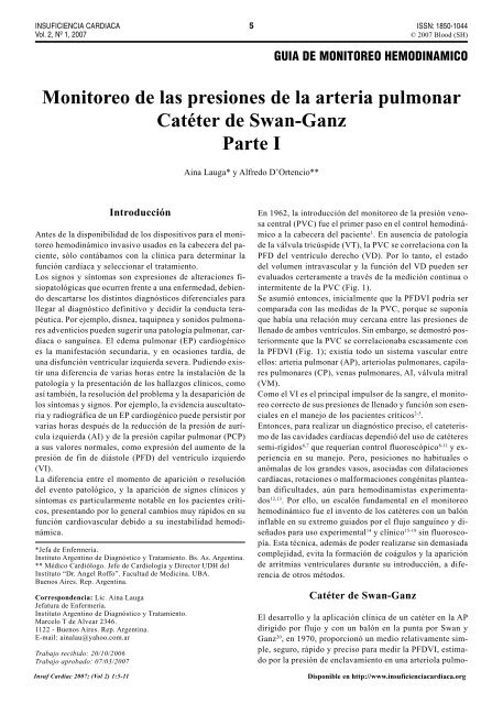 Monitoreo de las presiones de la arteria pulmonar CatÃ©ter de Swan ...