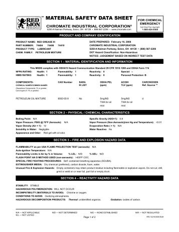 MATERIAL SAFETY DATA SHEET - Chromate Industrial Corporation