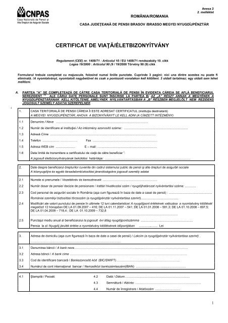 Certificat de viata RO HU - casa judeteana de pensii brasov