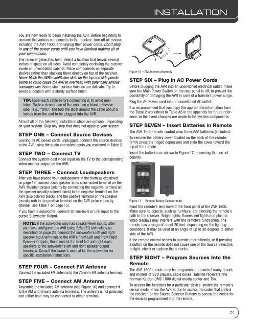 Owners Manual - AVR 1600 - Harman Kardon