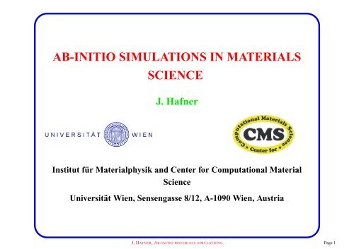 AB-INITIO SIMULATIONS IN MATERIALS SCIENCE - VASP