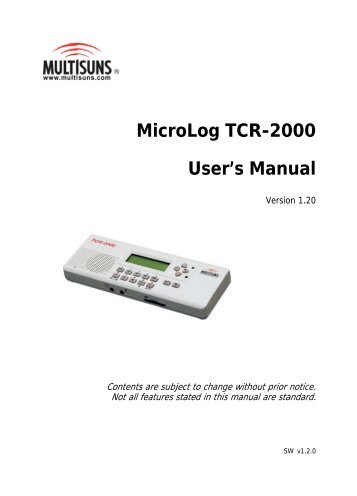 MicroLog TCR-2000 English User's Manual - Headsetshoppen