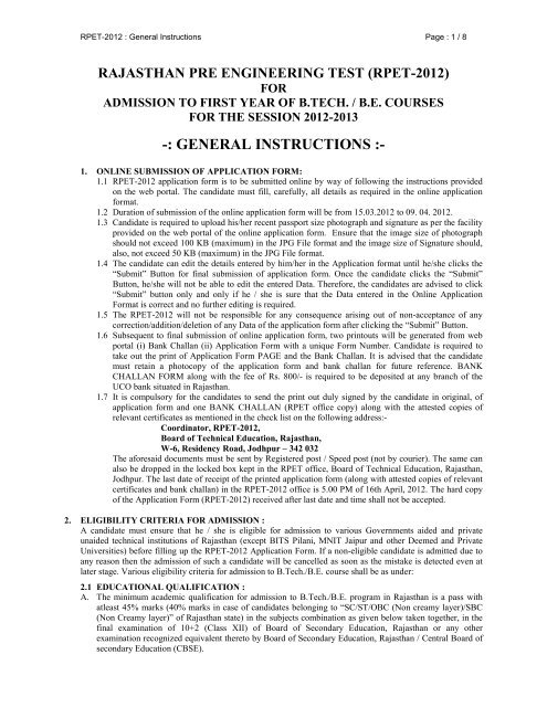 General Instructions - Board of Technical Education Rajasthan ...
