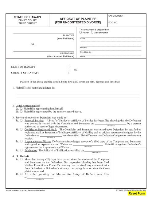 Affidavit for divorce outlet