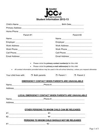 Student Information Form 2012-2013 - Boulder JCC