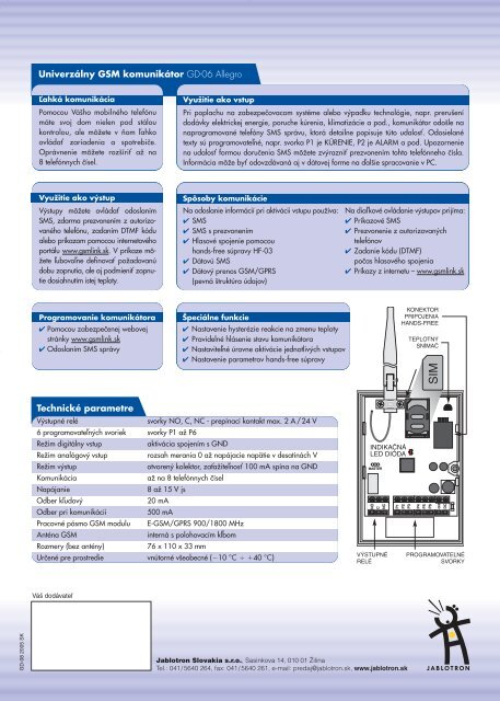 GSM komunikÃ¡tor GD-06 Allegro - JABLOTRON Slovakia sro