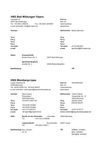 Adressen Vereine 1. Bundesliga (PDF, 78 kB) - Handball ...