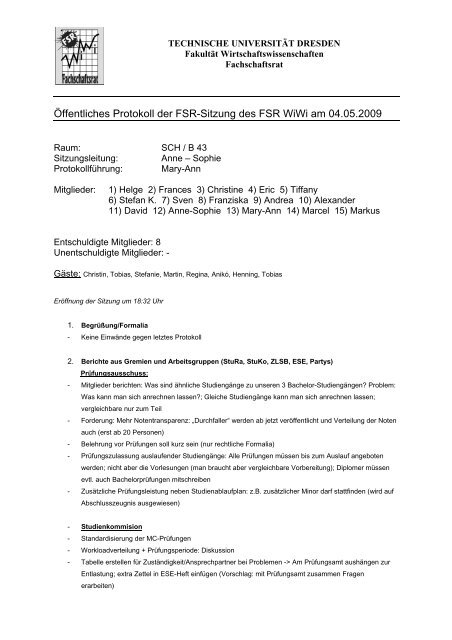 Tagesordnung der FSR-Sitzung - - phpweb.tu-dresden.de