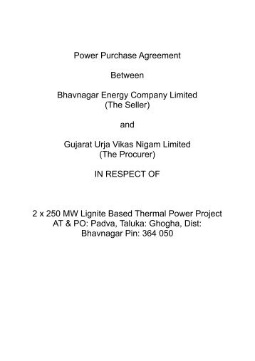 PPA between GUVNL & BECL - Gujarat Electricity Board