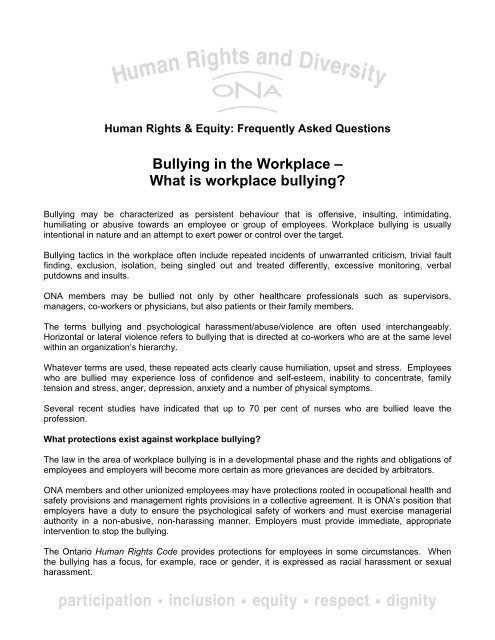Bullying in the Workplace â What is workplace bullying?