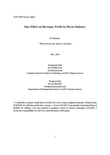 Star Effect on Revenue, Profit in Movie Industry