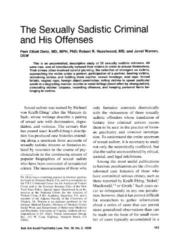 The Sexually Sadistic Criminal and His Offenses - Journal of the ...