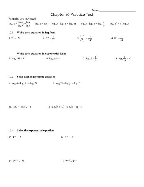 Ch 10 Pr. Test