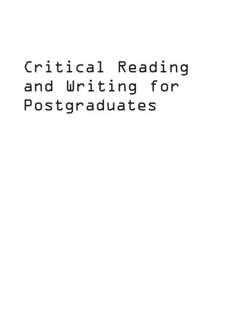 Critical Reading and Writing for Postgraduates - Doctorado en ...
