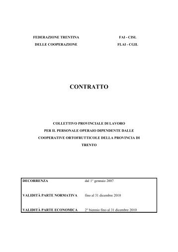 Testo unico contratto operai ortofrutta - CGIL del Trentino