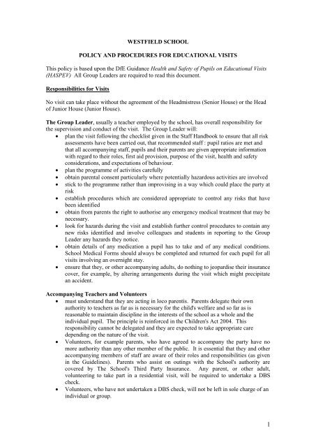 educational visits policy.pdf - Westfield School