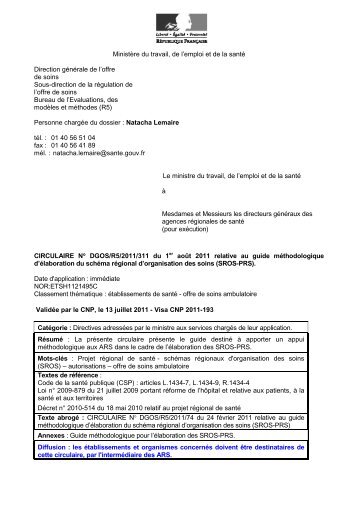 Circulaire n° DGOS/R5/2011/311 du 1er août 2011 relative au guide ...