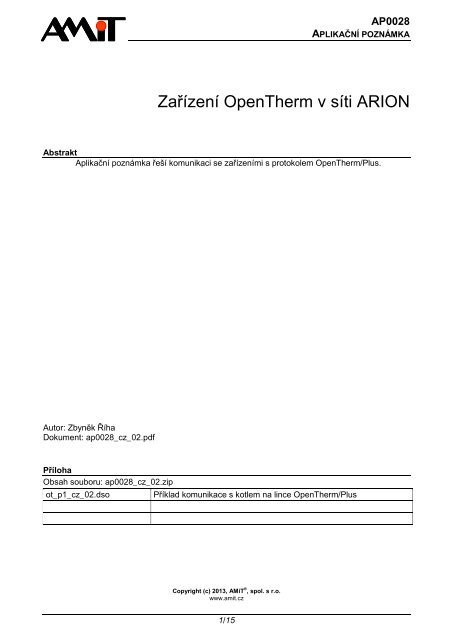 AP0028 - ZaÅÃ­zenÃ­ OpenTherm v sÃ­ti ARION - AMiT