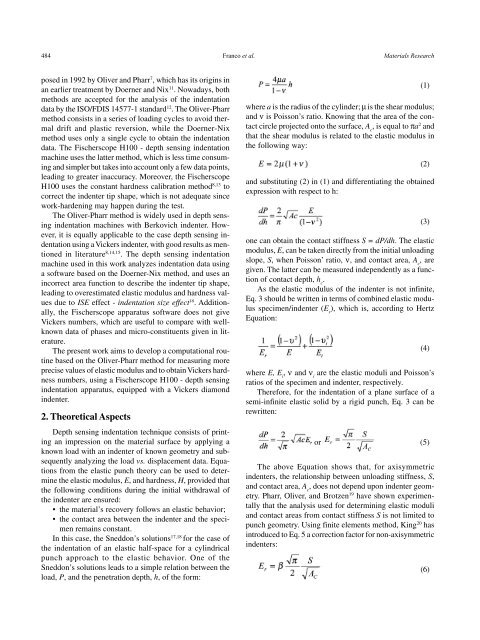 The Use of a Vickers Indenter in Depth Sensing Indentation for ...