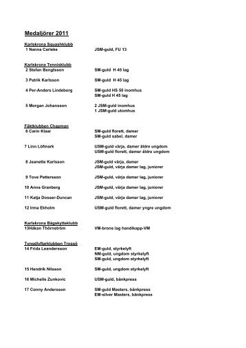 SM-vinnare och medaljÃ¶rer under 2011, pdf 21kB