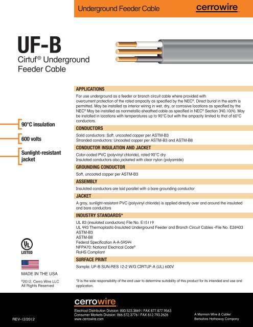 Cirtufa Underground Feeder Cable Cerro Wire And Cable Company