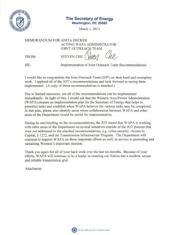 Secretary's memo and JOT final recommendations - Western Area ...