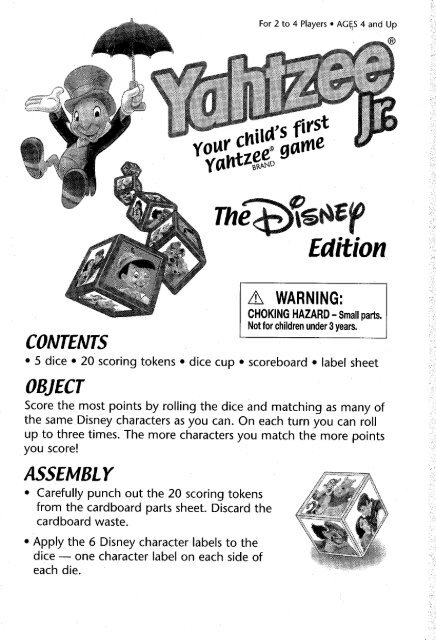 yahtzee jr the disney edition instructions hasbro