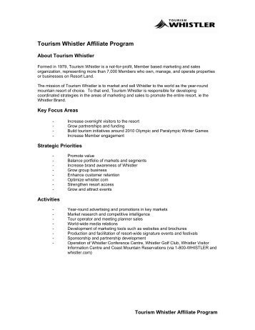 Tourism Whistler Affiliate Program - Tourism Whistler Member Website