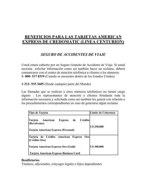 beneficios para las tarjetas american express de credomatic (linea ...