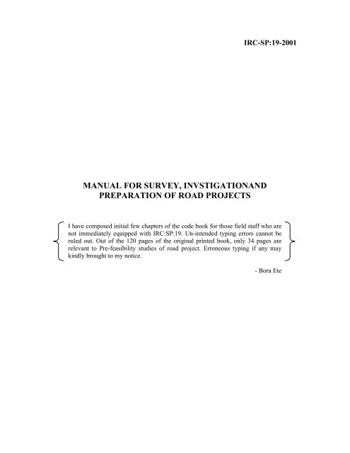 Irc Sp 19 2001 Manual For Road Drp Arunachalpwd Org