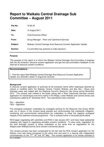 Waikato Central Drainage Area Resource Consent Application update