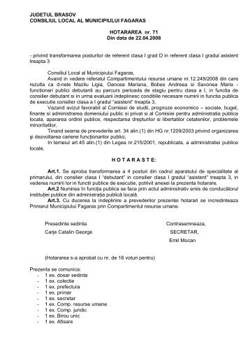 HCL nr 71 din 22 aprilie 2008 - Primaria Municipiului Fagaras