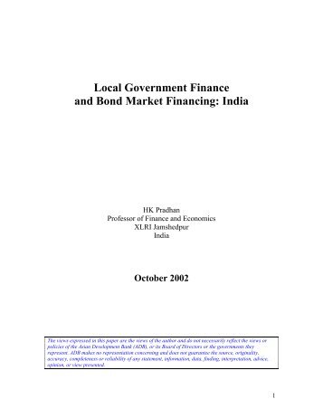 Local Government Finance and Bond Market Financing: India (HK