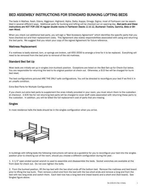 Bed Assembly Instructions For Standard, Bunk Bed Assembly Parts