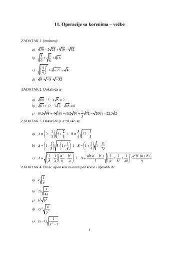 11. Operacije sa korenima â veÅ¾be - "Mihajlo Pupin" Kula