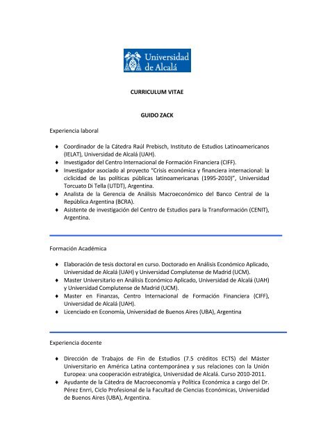 CURRICULUM VITAE GUIDO ZACK Experiencia laboral ... - ielat