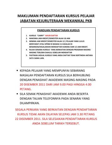 makluman pendaftaran kursus pelajar jabatan kejuruteraan ...