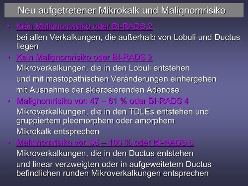 Neues Auftreten von Mikrokalk und Malignomrisiko