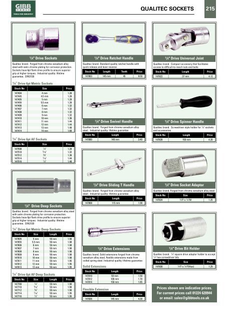 SOCKETRY Contents - Gibb Tools