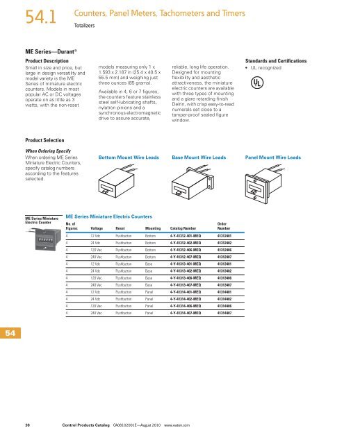 Counters, Panel Meters, Tachometers and Timers