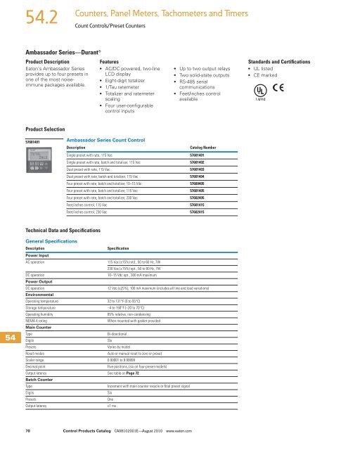 Counters, Panel Meters, Tachometers and Timers