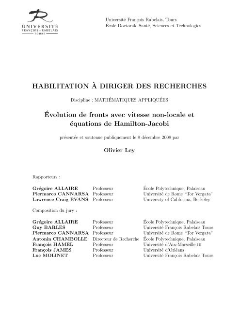 HABILITATION`A DIRIGER DES RECHERCHES ... - Olivier LEY