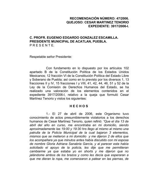 recomendaciÃ³n numero: /2004 - ComisiÃ³n de Derechos Humanos ...