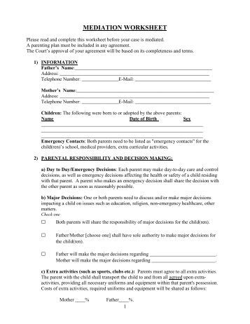 Printables Parenting Plan Worksheet parenting plan worksheet davezan seminole mediation worksheet