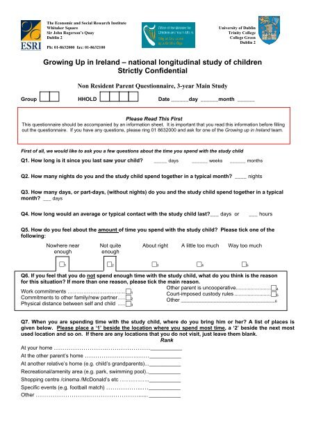 Non-Resident Parent Questionnaire - Growing Up in Ireland