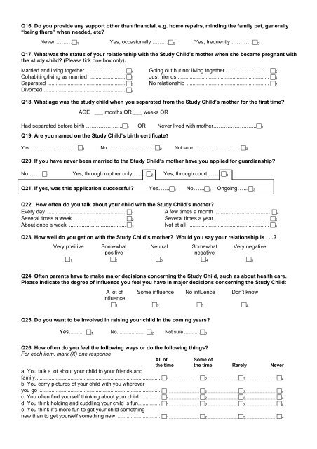 Non-Resident Parent Questionnaire - Growing Up in Ireland