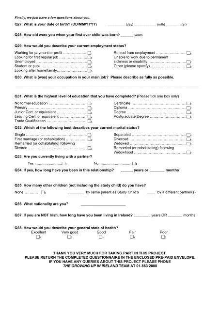 Non-Resident Parent Questionnaire - Growing Up in Ireland