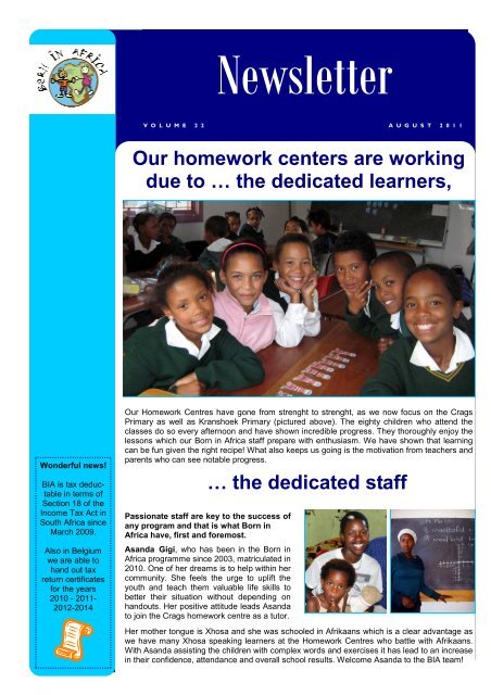 Born in Africa newsletter Aug 2011  English ... - Helloplett.co.za