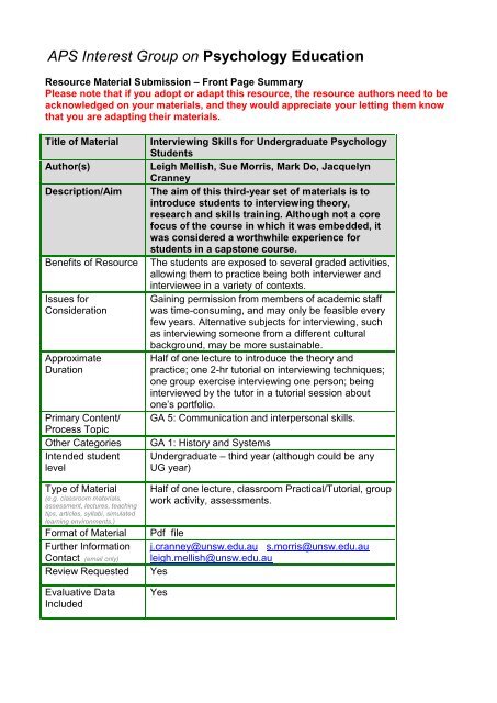 interviewing skills for undergraduate psychology students